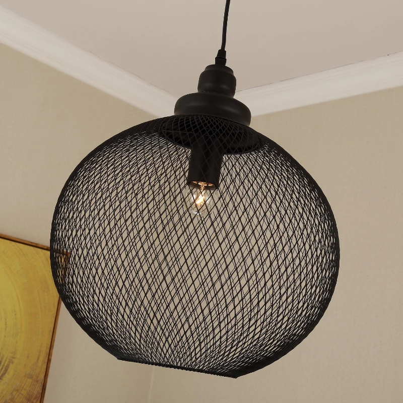 HomCom Retro Industrial Hanging Steel Globe Mesh Light Fixture Pendant - Black