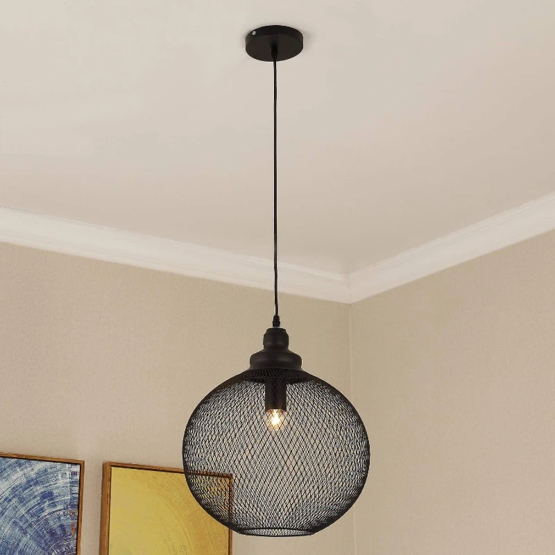 HomCom Retro Industrial Hanging Steel Globe Mesh Light Fixture Pendant - Black