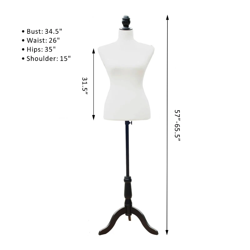 HomCom 35” - 26” - 35” Female Sewing Adjustable Mannequin Torso Dress Form With Tripod Base - White