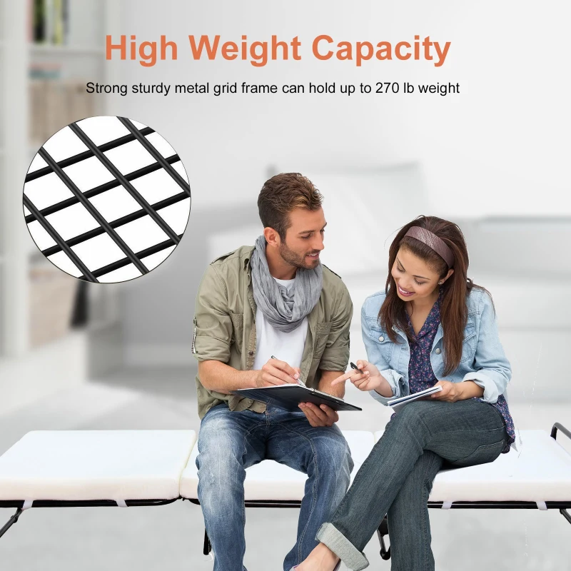 HomCom Twin Size Folding Convertible Sleeper Bed Ottoman with Beige Slipcover