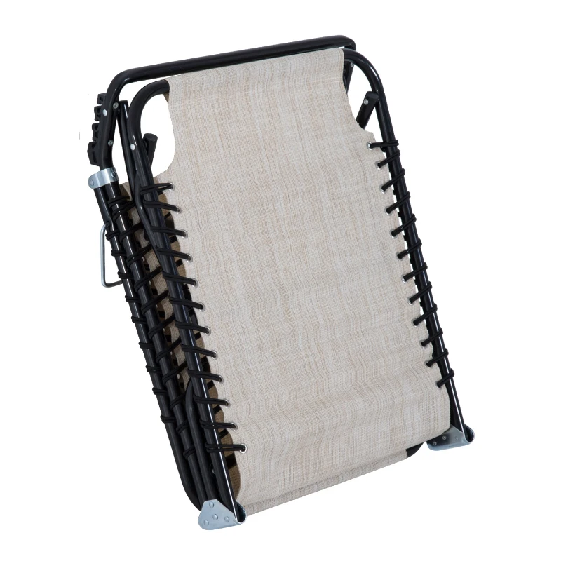 Outsunny Folding Beach Chaise Lounge, 4 Adjustable Positions, Cream White, Portable