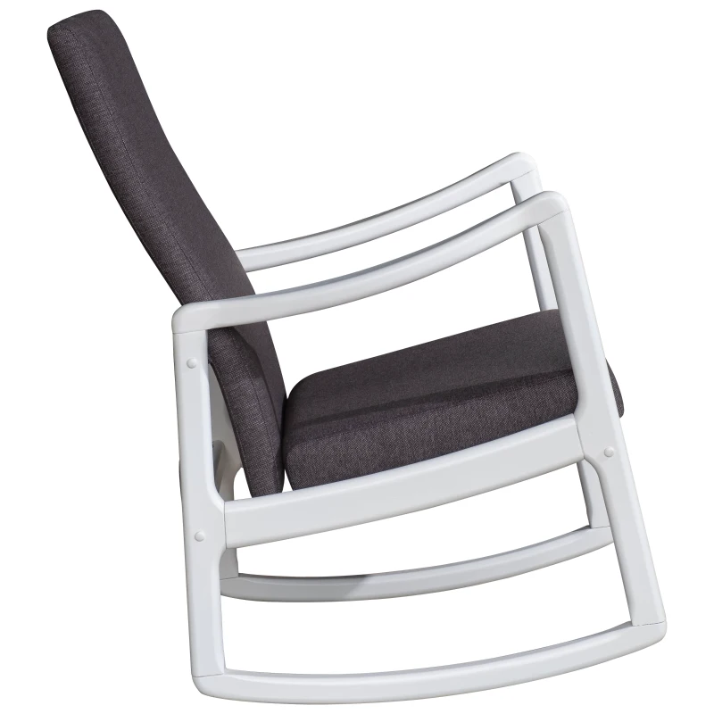 HomCom Modern Wood Rocking Chair Indoor Porch Furniture for Living Room - White / Gray with Cushion