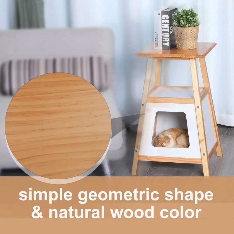 PawHut 24” Modern Wood Cat House and Side Table with Storage Shelf