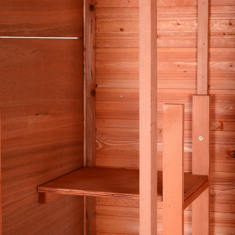 Outsunny Solid Pine Wood Lockable 4-Door Storage Shed with Shelving for Your Backyard Garden Organization Needs