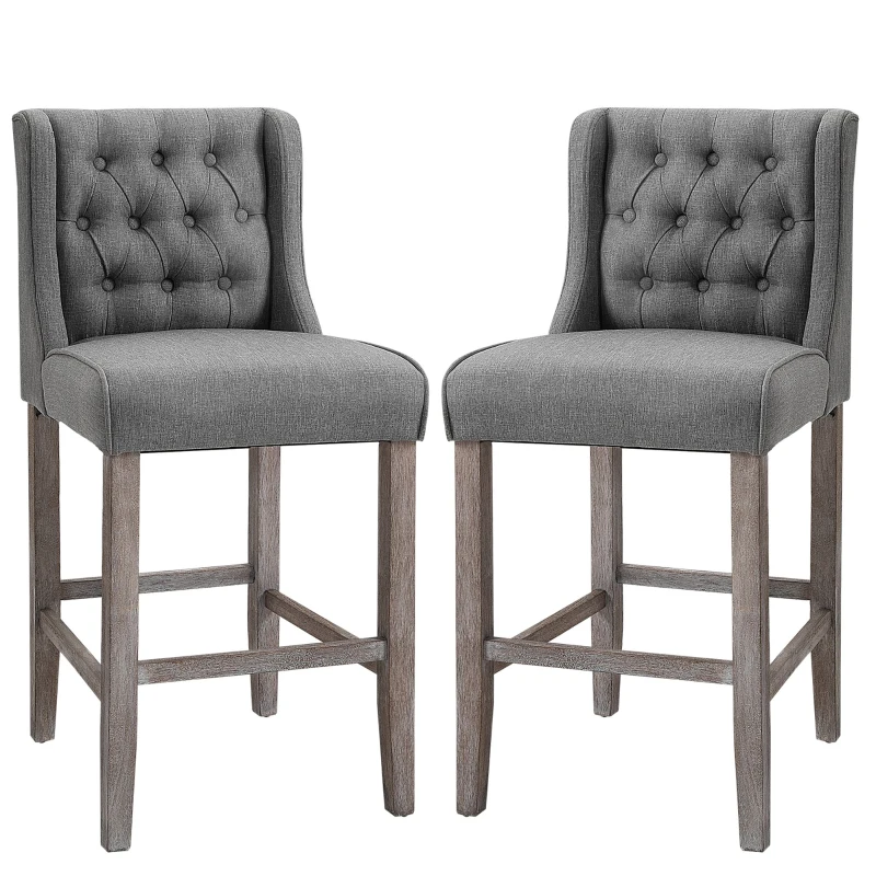 HomCom 40" Tufted Counter Height Bar Stool Dining Chair Set of 2 - Grey