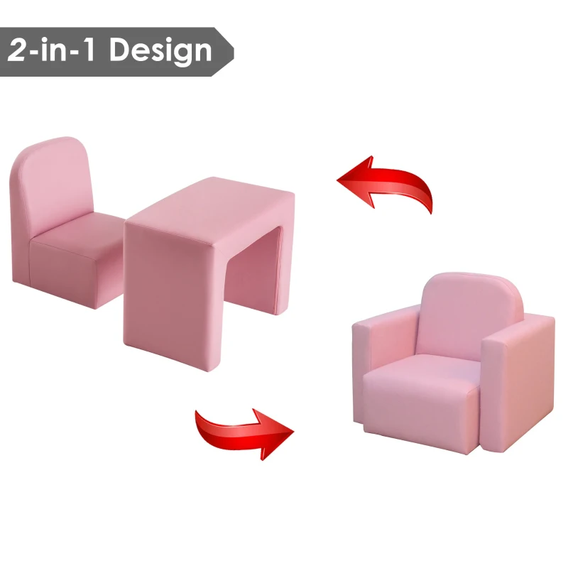 Qaba 2-in-1 Children's Multifunctional Convertible Table and Chair Set for Playroom - Pink