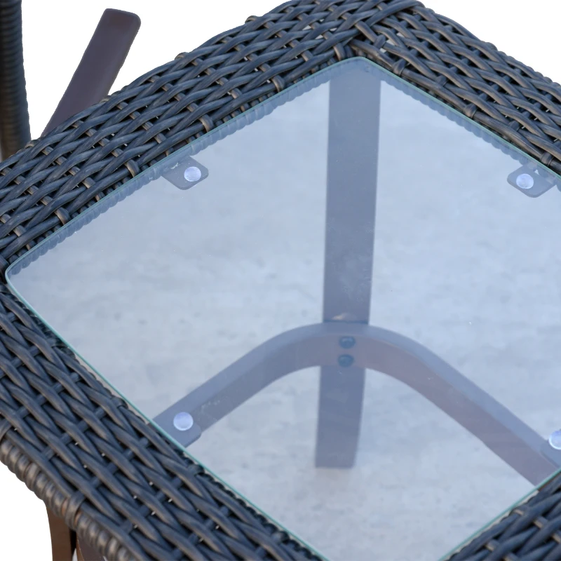 Outsunny 3 Piece Outdoor PE Rattan Wicker Rocking Chair and Tea Table Set - Dark Grey/ Cream