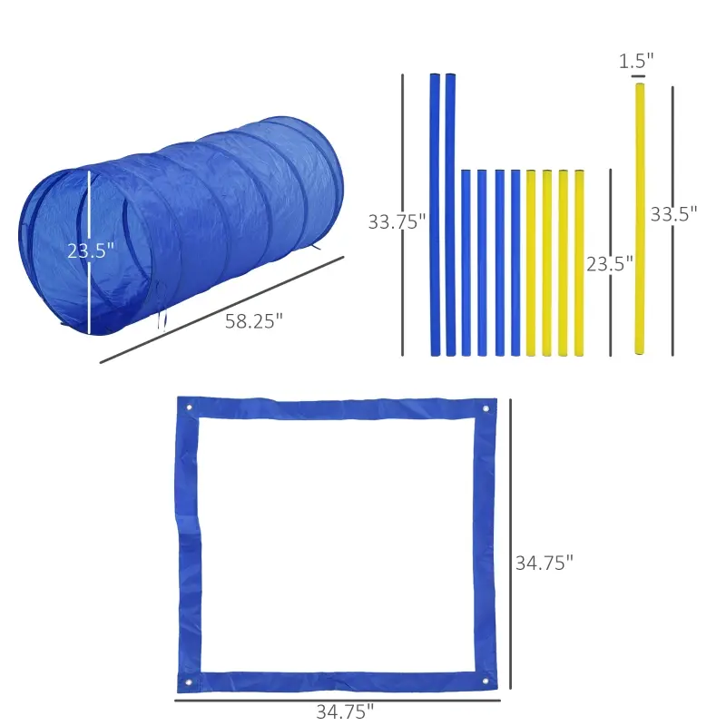 PawHut Competition Dog Agility Equipment Obstacle Course Set for Outdoor Backyard, Blue and Yellow