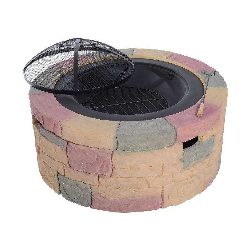 Outsunny 35" Round Decorative Stone Patio Fire Pit