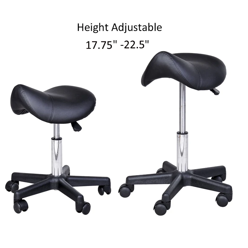 HomCom Ergonomic Adjustable Hydraulic Rolling Swivel Spa Salon Saddle Stool Chair - Black