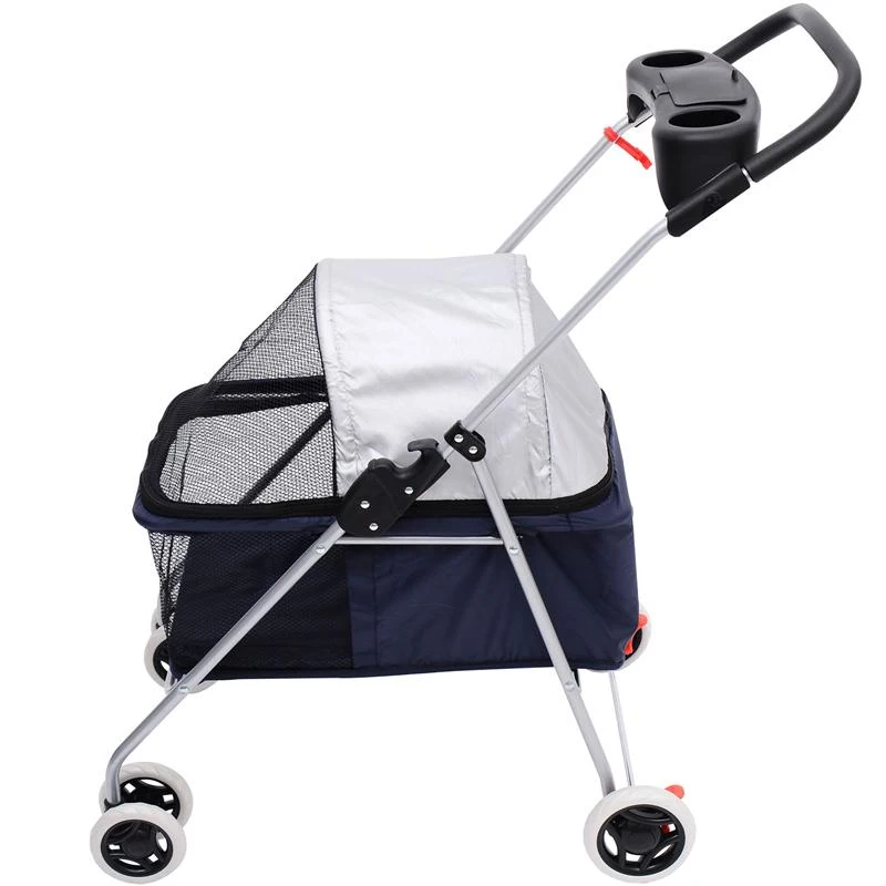 Pawhut Covered Folding Pet Stroller for Dogs and Cats - Navy