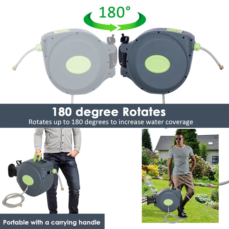 Outsunny 65’ Plastic Portable Outdoor Wall Mount Retractable Water Hose Reel