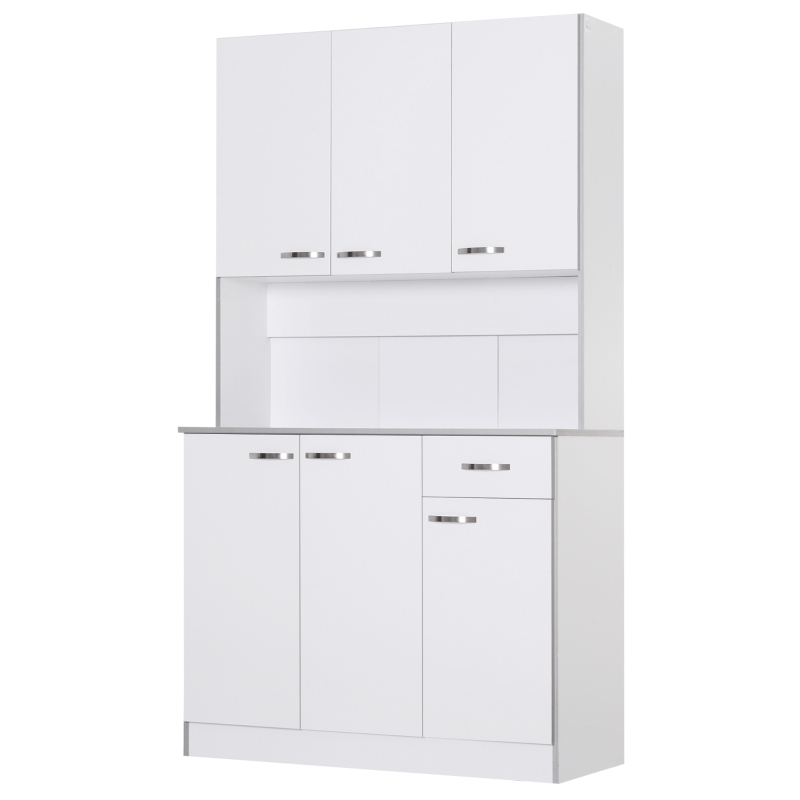 HomCom 71" Contemporary Freestanding Kitchen Buffet Hutch Cabinet with Server and Storage - White and Grey