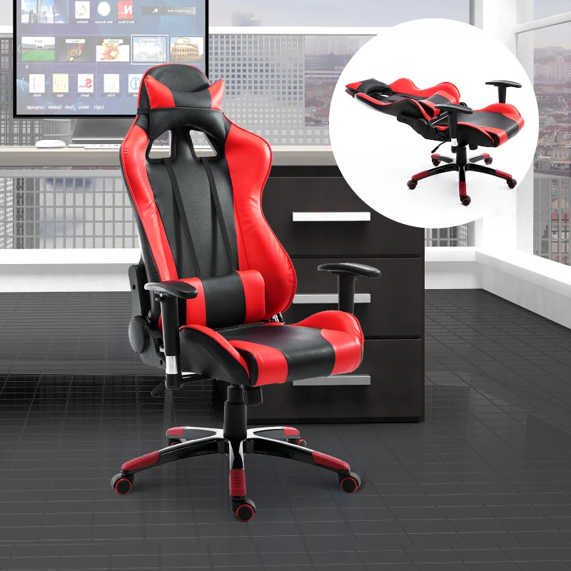 HomCom High Back Racing Style Ergonomic Gaming Chair With Support Pillows - Black / Red