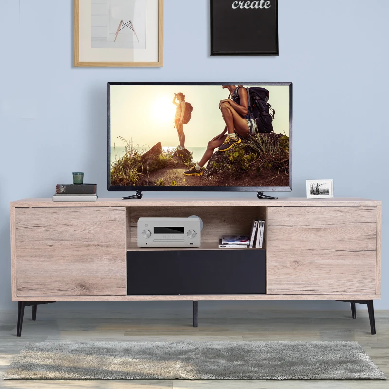 HomCom 47" Wood Mid Century Modern Cabinet TV Stand with Storage - Oak