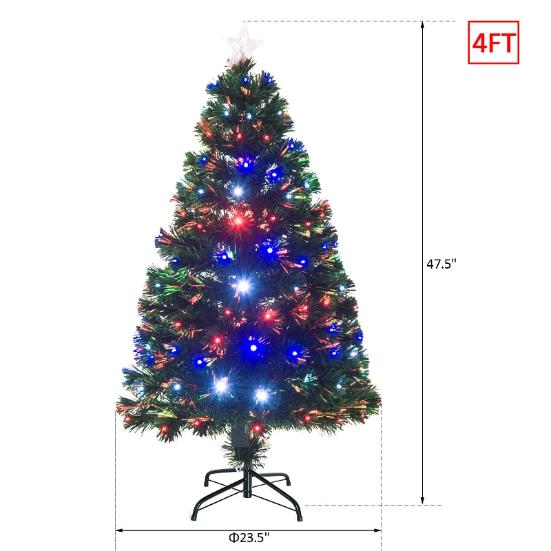 Open Box HomCom 4' Artificial Pre-Lit Fiber Optic LED Light-Up Christmas Tree with 8 Light Settings and Stand - Green