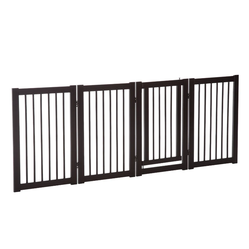 PawHut 31" x 81" 4 Panel Freestanding Wooden Expandable Pet Gate with Door