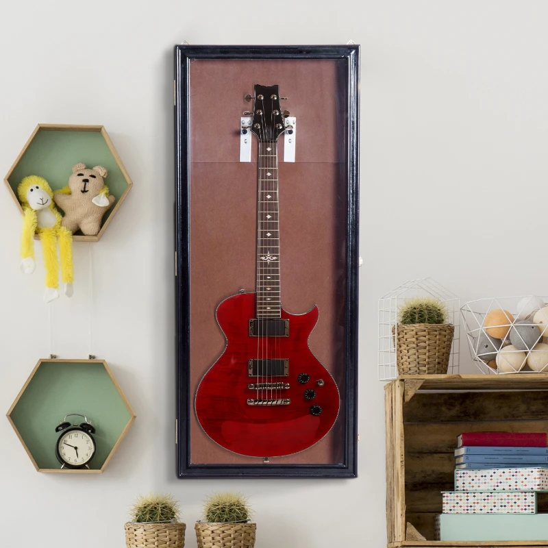 HomCom Wall Mounted Lockable Guitar Security Shadow Box Display Case - Black