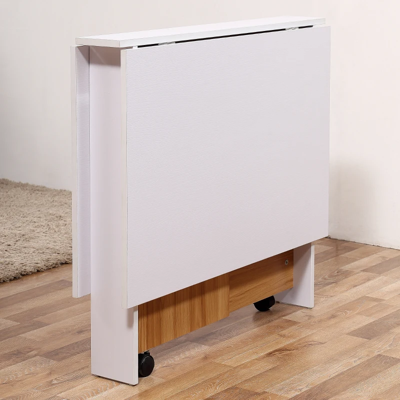 HOMCOM 47" Compact Folding Dining Table Foldable Wooden Table with Wheels Dining Room Furniture- Oak/White