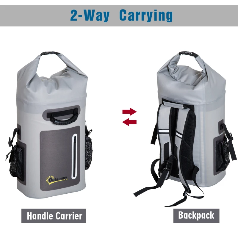 Outsunny 25 Quart Capacity Soft Sided Waterproof Insulated Backpack Cooler Bag - Grey