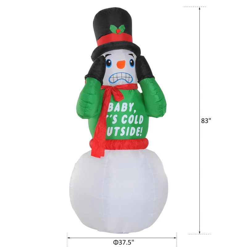 HomCom 7' Tall Outdoor Animated Inflatable Inflatable Christmas Lawn Decoration - Shivering Snowman