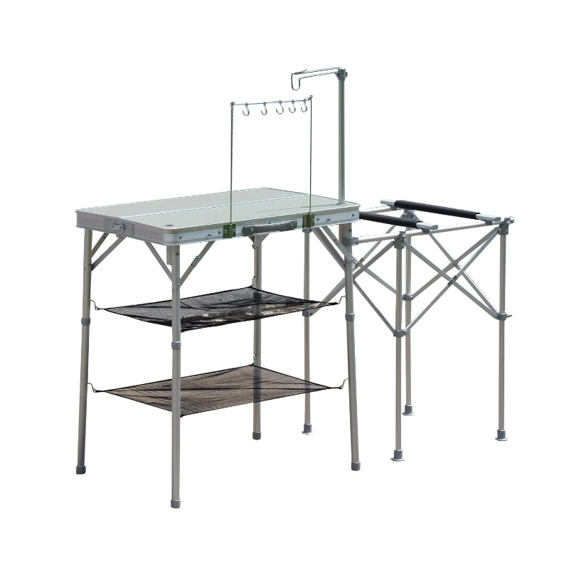 Outsunny 4.5' Compact Portable Folding Suitcase Camp Kitchen Outdoor Camping Table with Windscreen