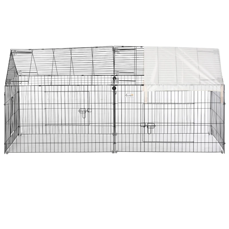 PawHut 87" x 41" Crate Galvanized Metal Outdoor Pet Enclosure with Removeable Protective Cover Black/White