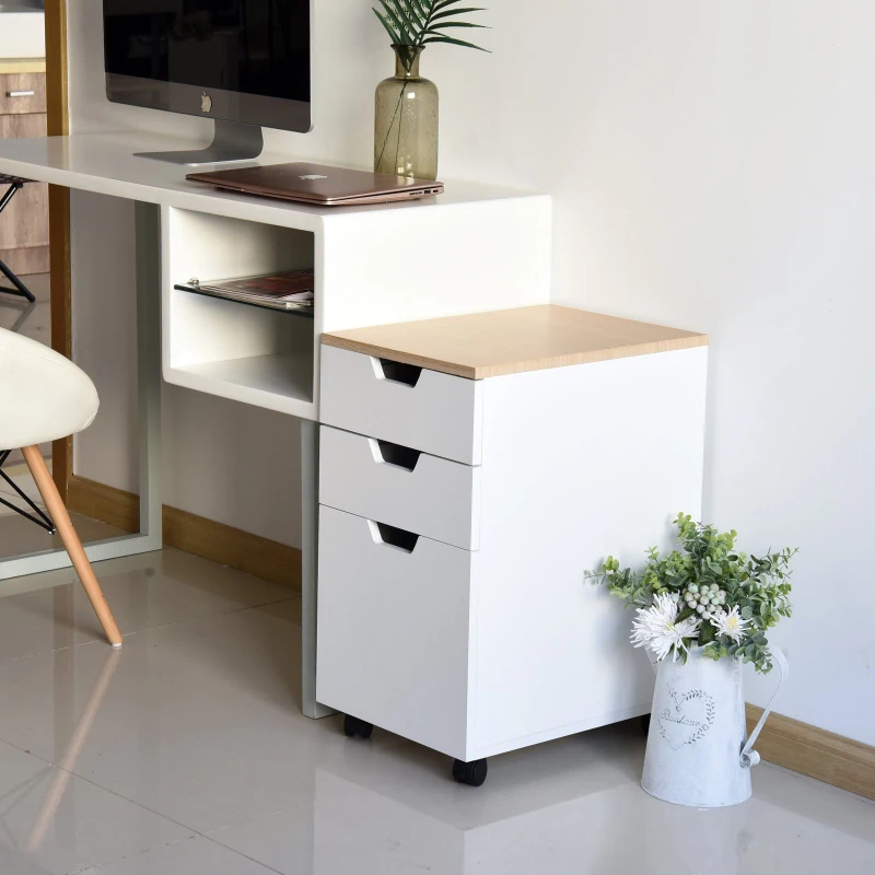 Open Box HomCom 24" 3-Drawer Modern Rolling Storage Cabinet Office Supply Printer Cart With Locking Wheels