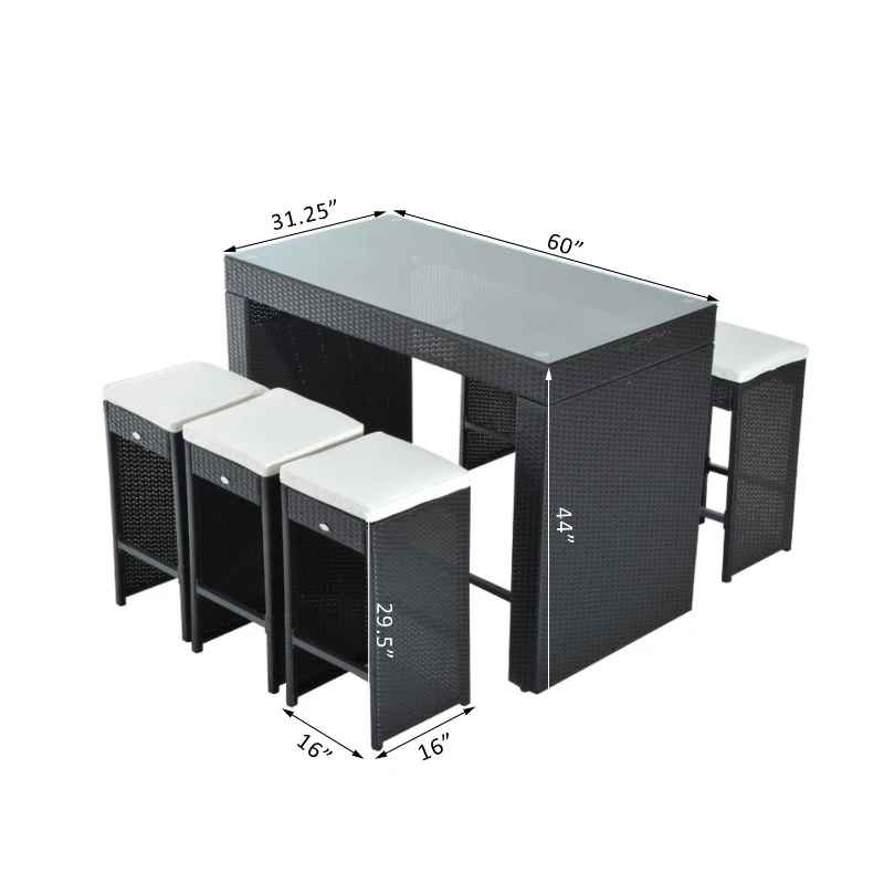 Outsunny 7 Piece Outdoor Patio Rattan Wicker Bar Stool Dining Table Set