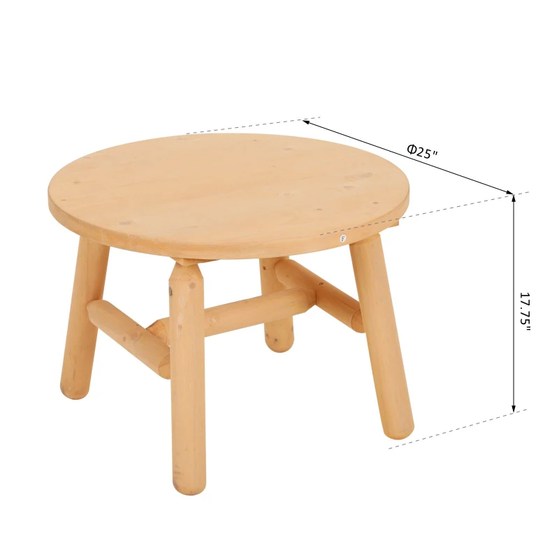 Outsunny Rustic Cabin Style Wooden Round Outdoor Patio End Table