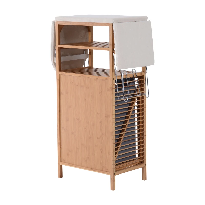 HomCom Collapsible Ironing Board and Shelving Unit with Hamper
