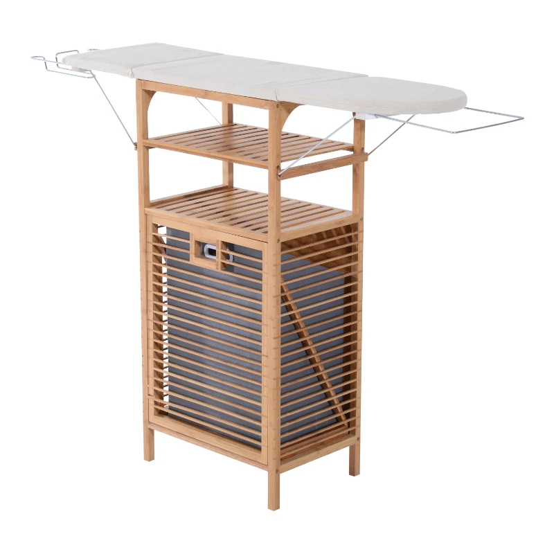 HomCom Collapsible Ironing Board and Shelving Unit with Hamper