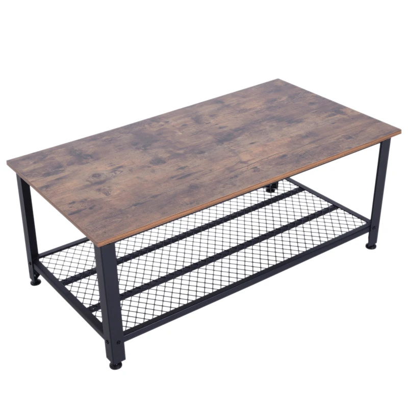 Industrial Style Coffee Cocktail Table Modern with Storage Shelf for Living Room Wood Grain Look