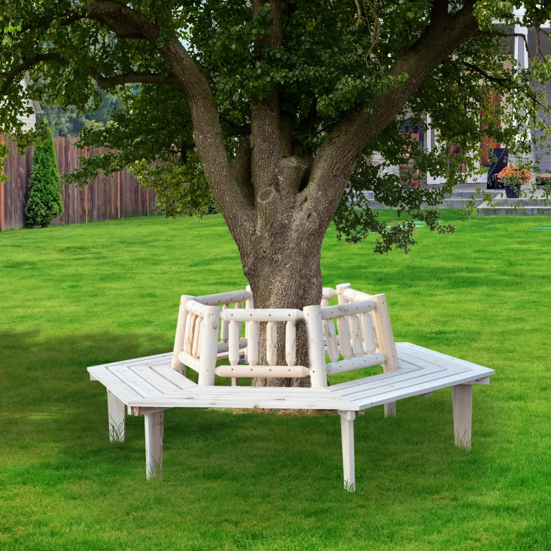 Outsunny 6 Seat Garden Fir Tree Wrap Bench