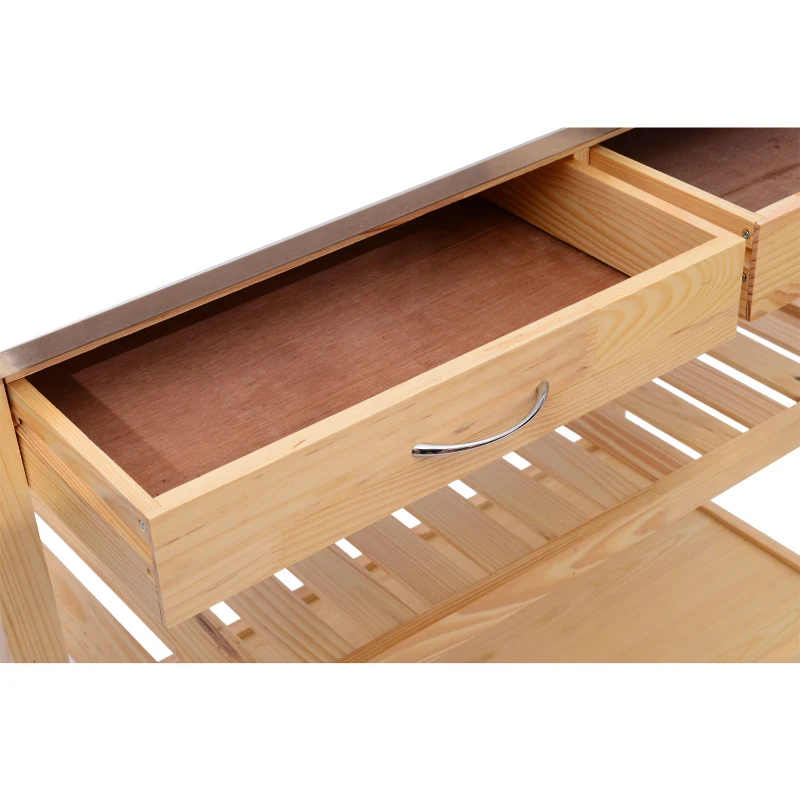 HomCom 44" Stainless Steel Top Rolling Kitchen Trolley Cart