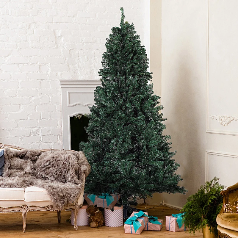 HOMCOM 7.5’ Unlit Spruce Artificial Christmas Tree with Metal Stand   1346Tips