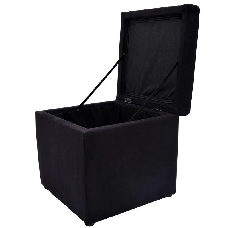 HomCom 16” Cube Microfiber Tufted Storage Ottoman Footrest Seat - Black