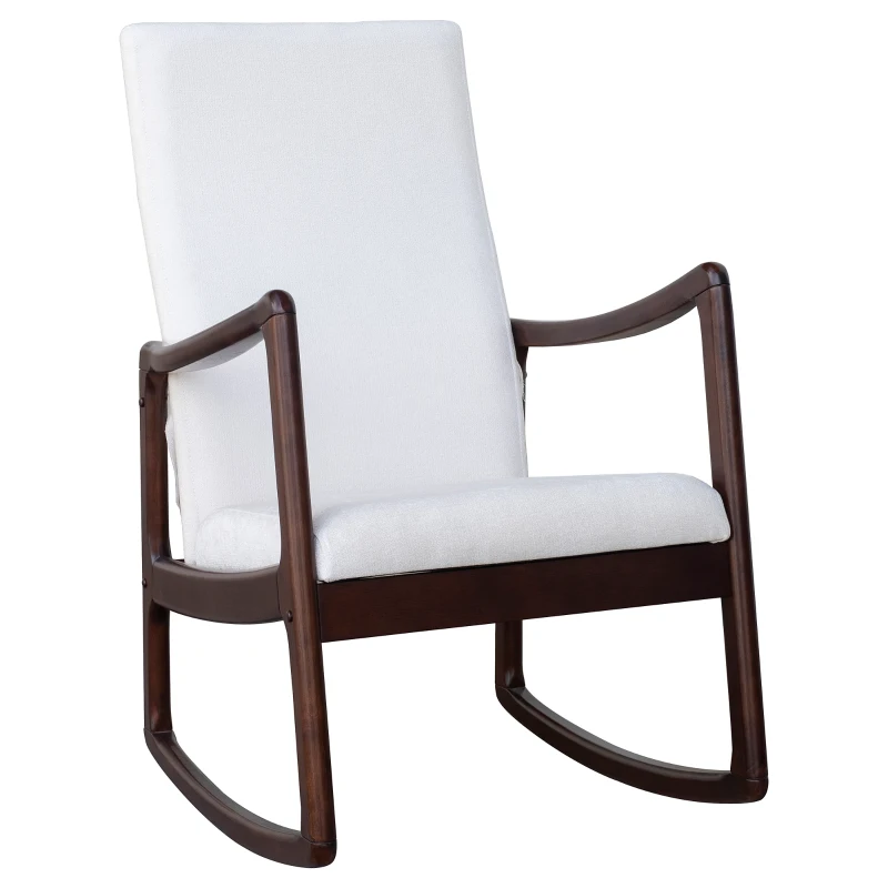 HomCom Modern Wood Rocking Chair Indoor Porch Furniture for Living Room - Coffee Brown / White with Cushion