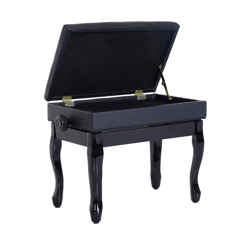 HomCom Faux Leather Traditional Adjustable Storage Piano Bench - Black