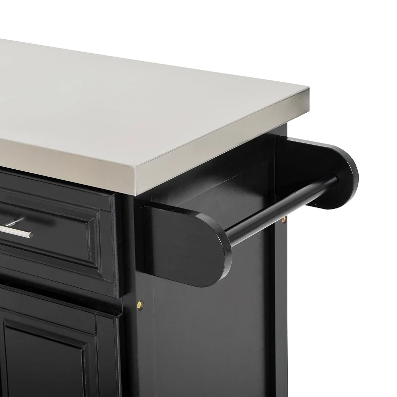 HomCom 36" Stainless Steel Top Deluxe Rolling Kitchen Cart With Storage- Black