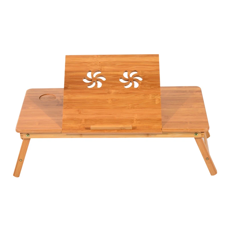 HomCom 28” Adjustable Wooden Folding Bamboo Laptop Bathtub Tray Table With Storage Drawer