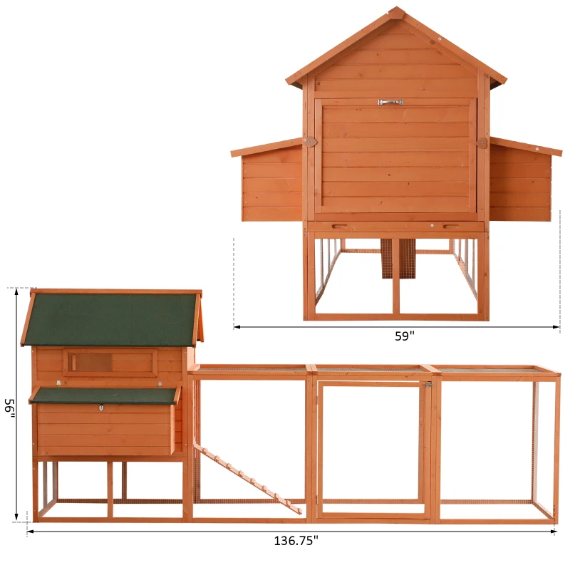 PawHut Large Outdoor Lockable Chicken Coop Solid Wood Deluxe Bunny Hen Hutch Kit with Nesting Box and Run