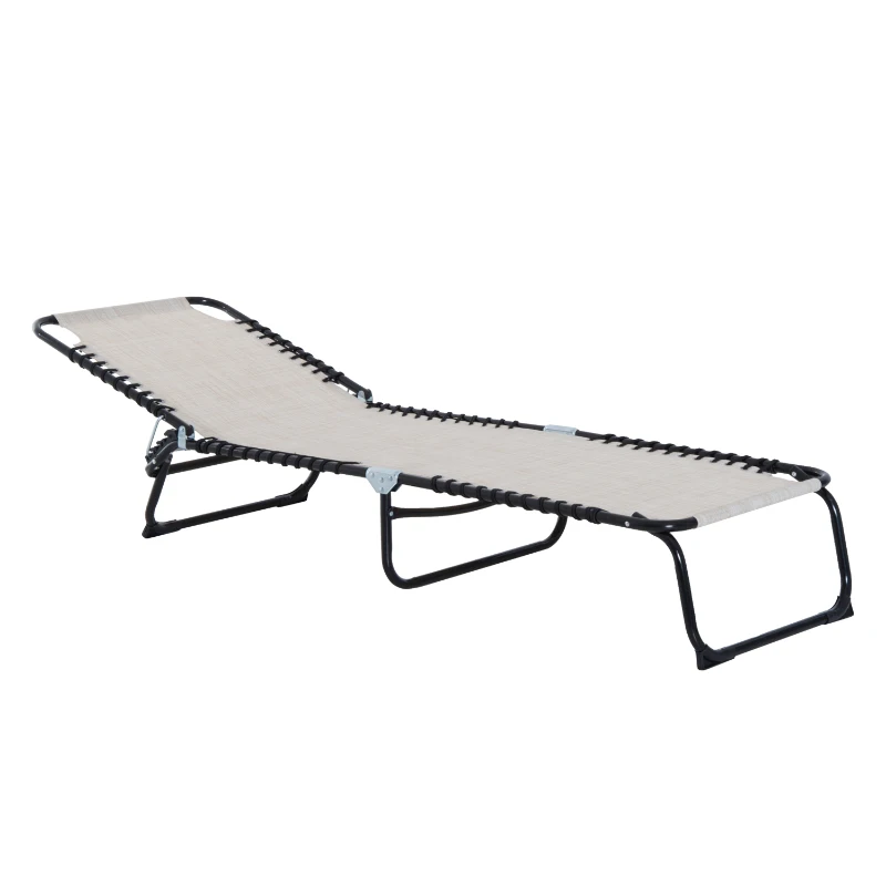 Outsunny Folding Beach Chaise Lounge, 4 Adjustable Positions, Cream White, Portable