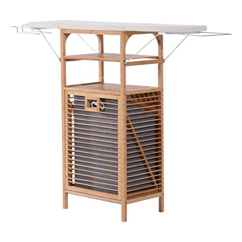 HomCom Collapsible Ironing Board and Shelving Unit with Hamper