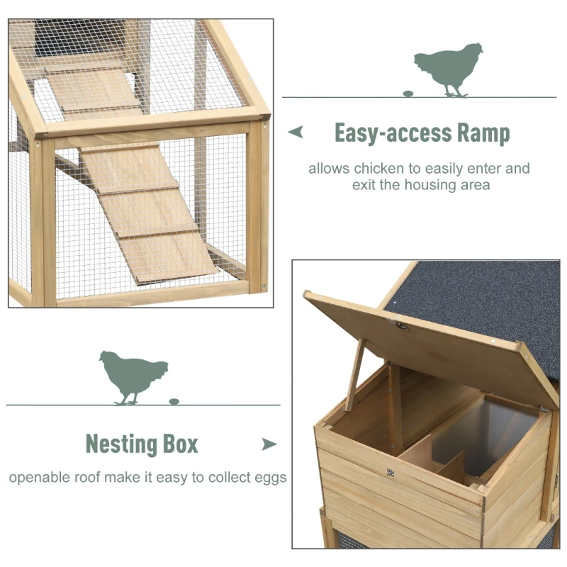 PawHut Outdoor Wooden Chicken Coop Hen House with Nesting Box and Run