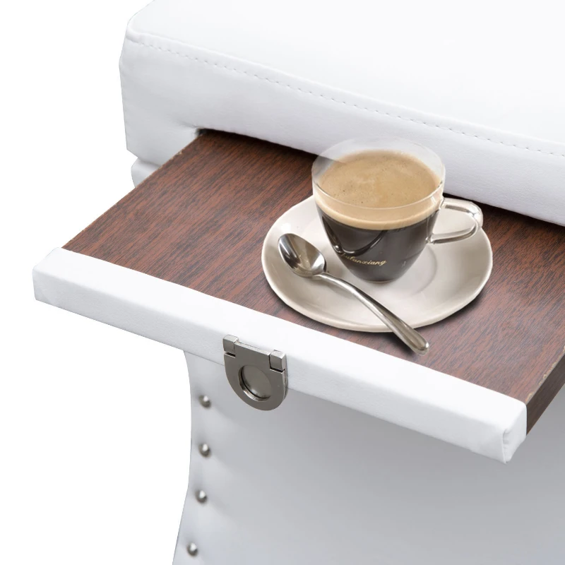 HomCom 17” Cube Faux Leather Storage Ottoman Footrest With Decorative Pull Out Tray - White