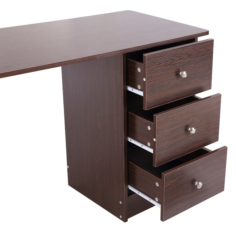 HomCom 47” Wooden Home Office Computer Desk With Shelves 3 Drawers - Espresso Brown