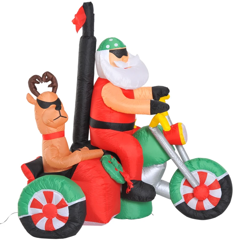 HomCom 6' Christmas Inflatable Santa Claus Reindeer Riding Motorcycle LED Lighted Yard Decoration
