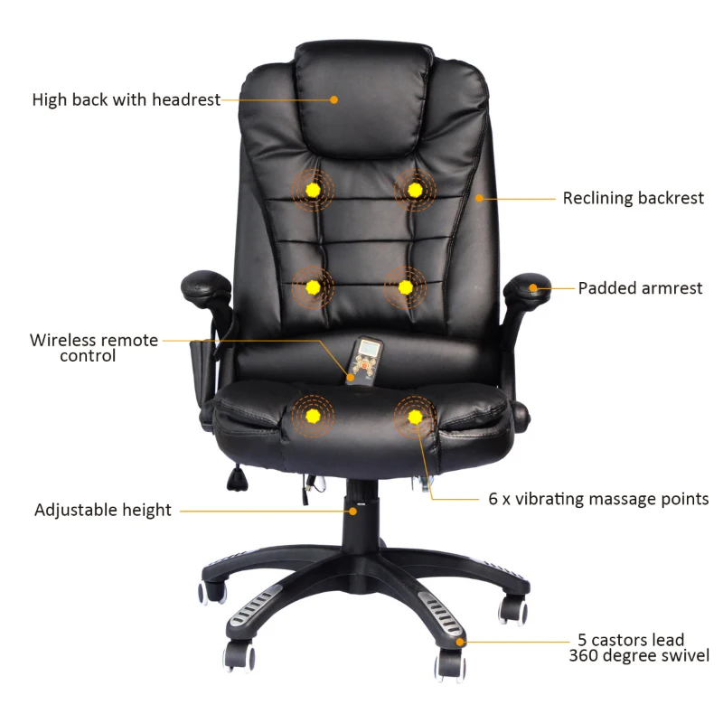 HomCom Home Office Chair PU Leather High-Back Executive Ergonomic Heated Vibrating Massage Chair - Black