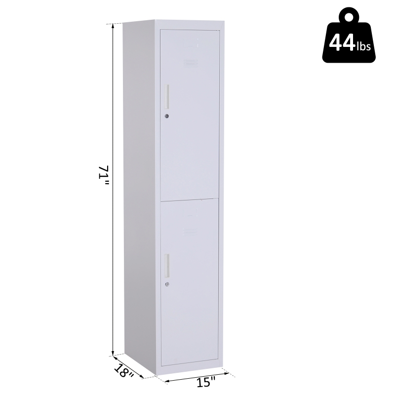 Vinsetto 71" 2 Tier Freestanding Steel Metal Lockable Employee Wall Locker Storage Cabinet - White